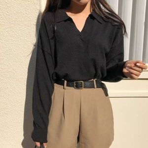 Black Wool Blend Polo Sweater